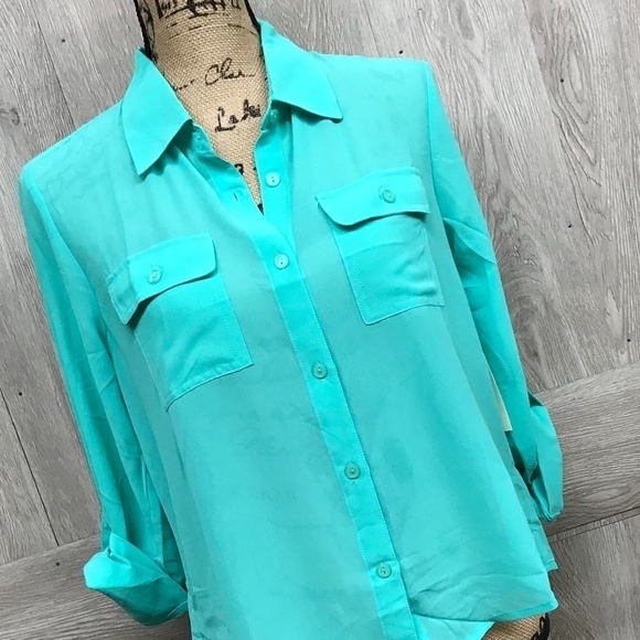 Semi Sheer Mint Double Pocket Polyester Top BB985 - Picture 4 of 7